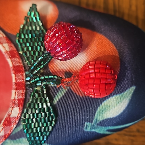 Beverly Feldman Vintage Beaded Cherry Gingham Trim Flats - Picture 3 of 7